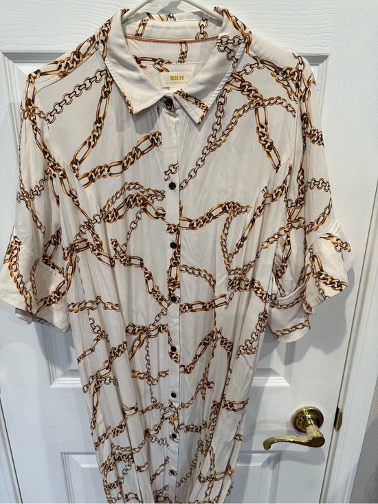 Mauve Dresses & Skirts - Maeve Anthropologie White Gold Chain Print Maxi Shirt Dress 2X Old Money Boho